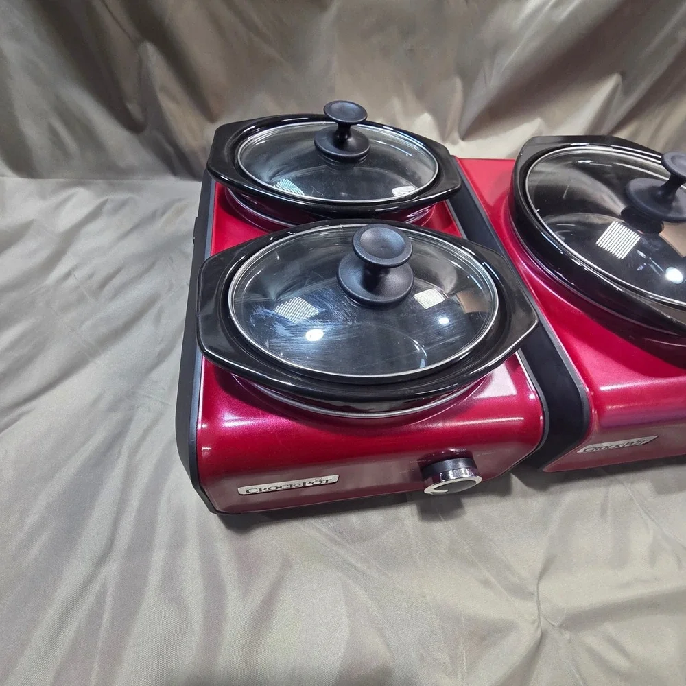 Crock-Pot Hook Up Connectable Entertaining System Red 3 Pot Set Double Single